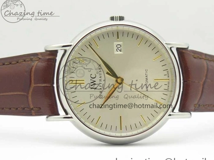 MIROTIME 0517 Portofino Automatic SS TWF 1:1 Best Edition Silver Dial Gold Markers on Brown Leather Strap A Bright 7203